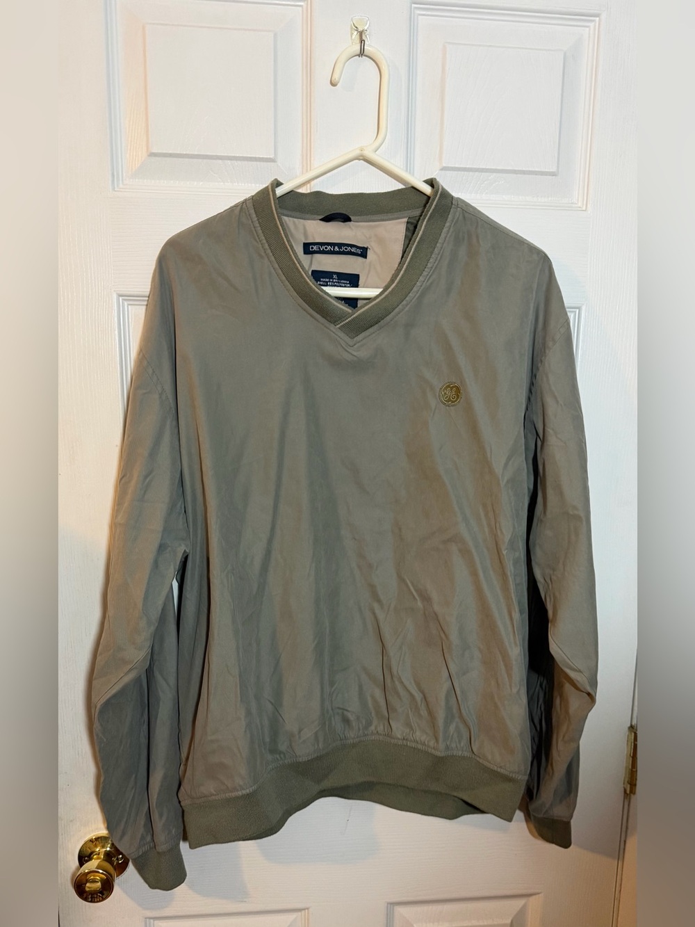 Devon & Jones Men's V-Neck Pullover Sweater in Olive Green, Size XL